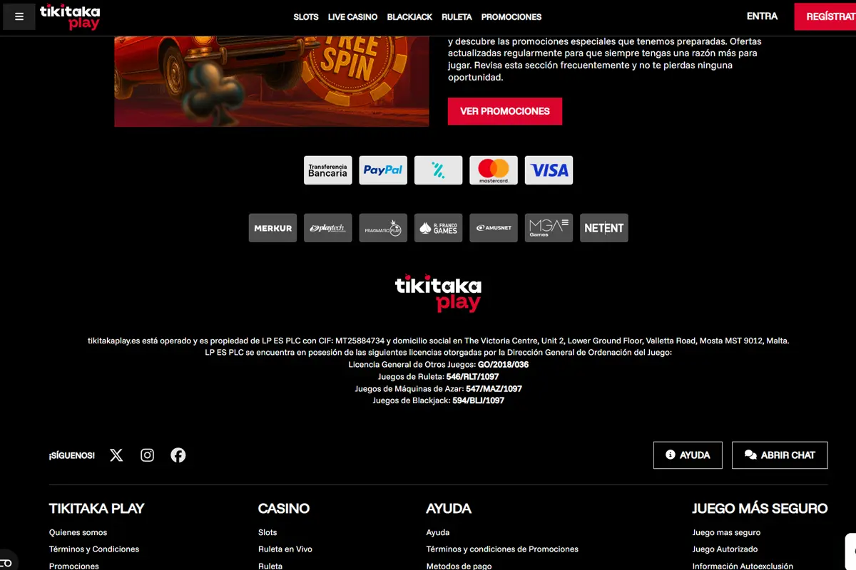 Tikitaka Play Spain license screenshot DGOJ information