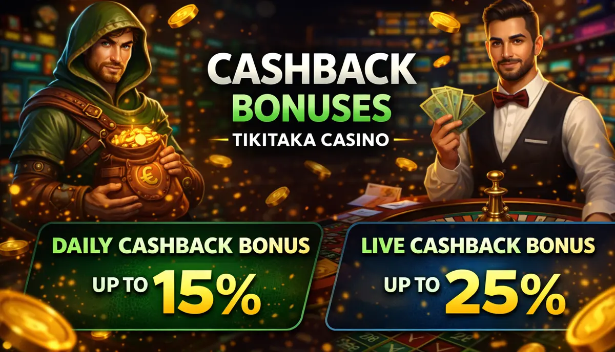 Tikitaka Casino cashback bonus up to 15% daily and live offers
